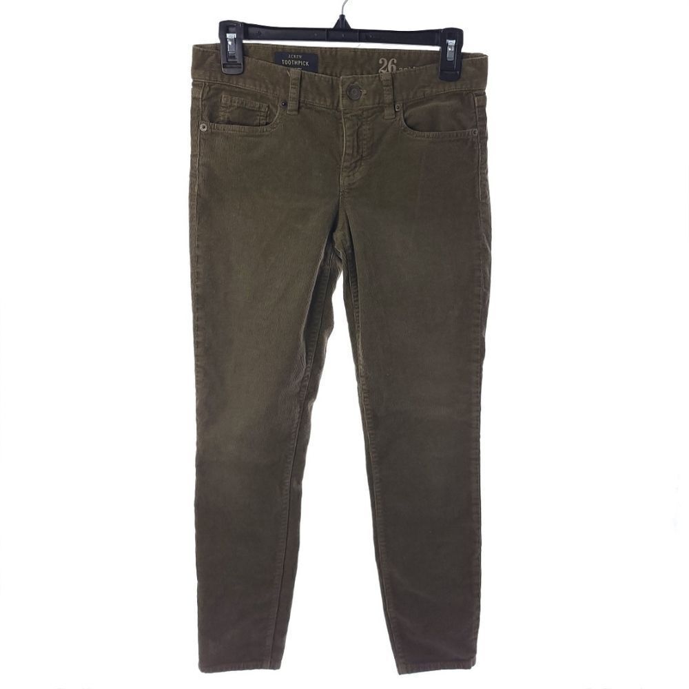 J.Crew Toothpick Corduroy Solid Green Ankle Jeans Womens Size 26